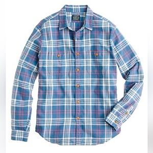 J Crew Sporting Goods Flannel “Academic Blue Plaid” Button Down Shirt; Men Small